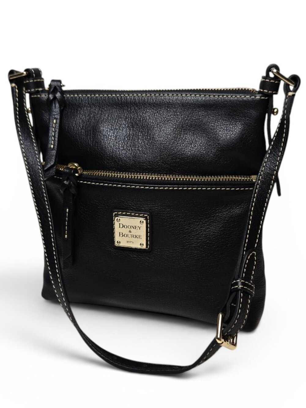 Dooney & Bourke Small Black Pebble Grain Letter Carrier Shoulder Bag